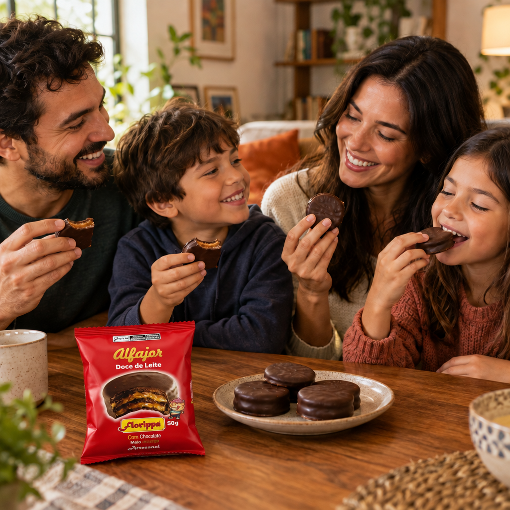 Família 1 saboreando Alfajor Florippa