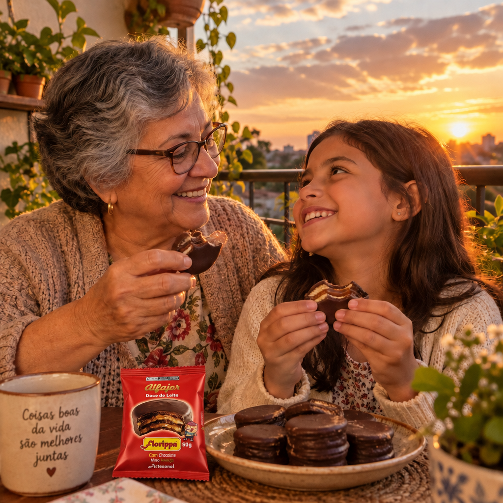 Família 4 saboreando Alfajor Florippa