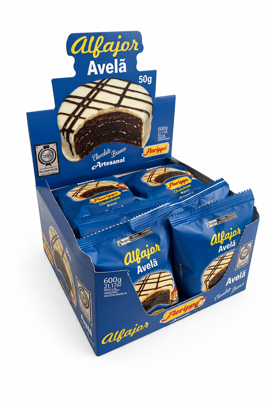 Display expositor de balcão do Alfajor Branco Avelã Florippa
