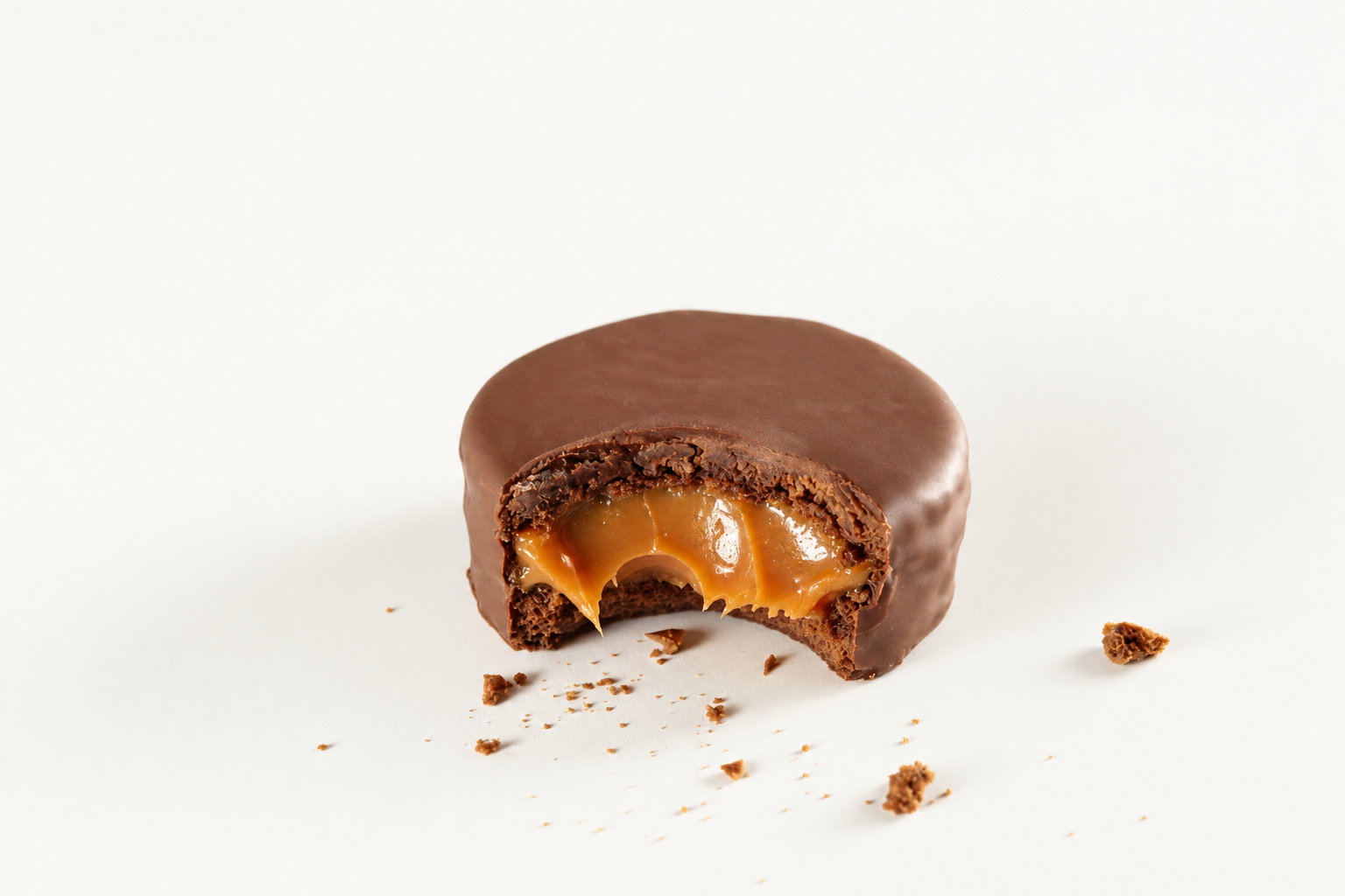 Alfajor Doce de Leite cortado com recheio cremoso generoso